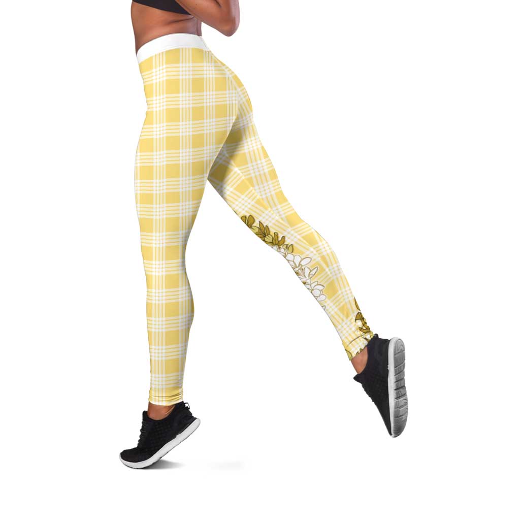 Yellow Hawaii Palaka Leggings Hawaiian Honohono Lei