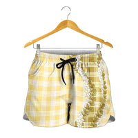 Yellow Hawaii Palaka Shorts for Women Hawaiian Honohono Lei