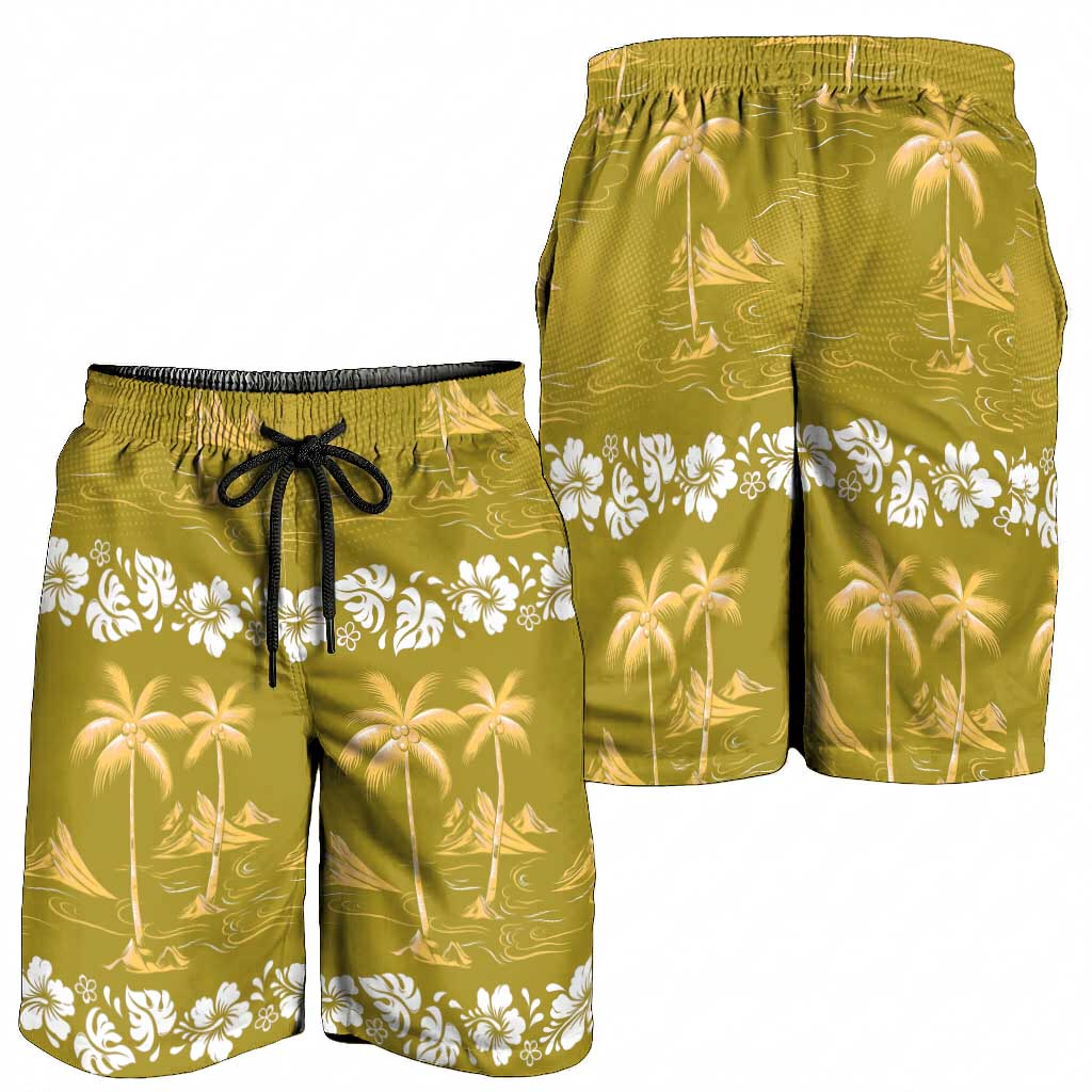 Yellow Hawaii Palm Tree Hibiscus Shorts for Men Fantasy Summer Vibe LT01 - Polynesian Pride