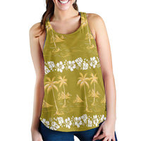 Yellow Hawaii Palm Tree Hibiscus Women Racerback Tank Fantasy Summer Vibe LT01 - Polynesian Pride