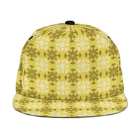 Yellow Hawaiian Quilt Snapback Cap Hawaii Pineapple Monstera Palaka Motifs - Polynesian Pride