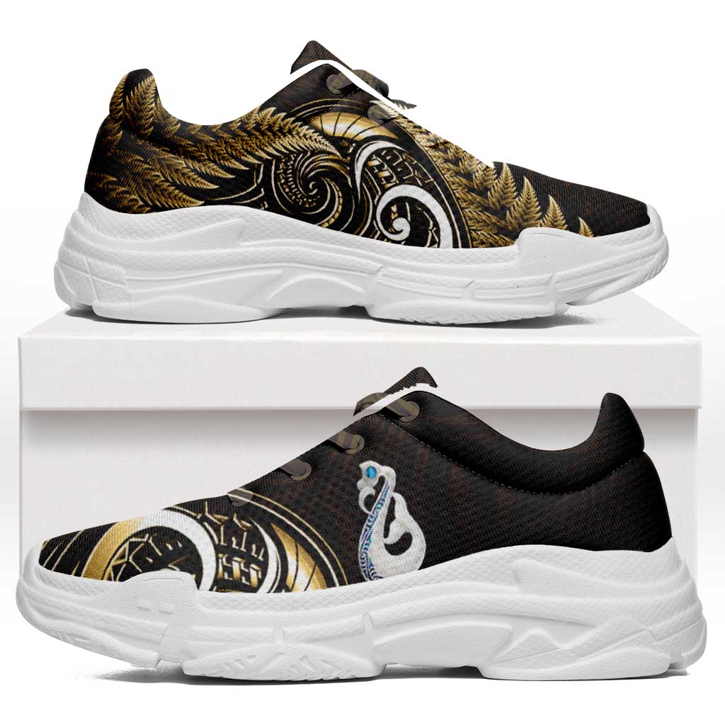Yellow New Zealand Chunky Sneakers Aotearoa Silver Fern With Manaia Maori Unique
