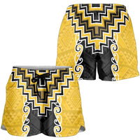 Yellow Niho Taniwha Mix Poutama Shorts for Women Unique Taniko Aotearoa - Polynesian Pride