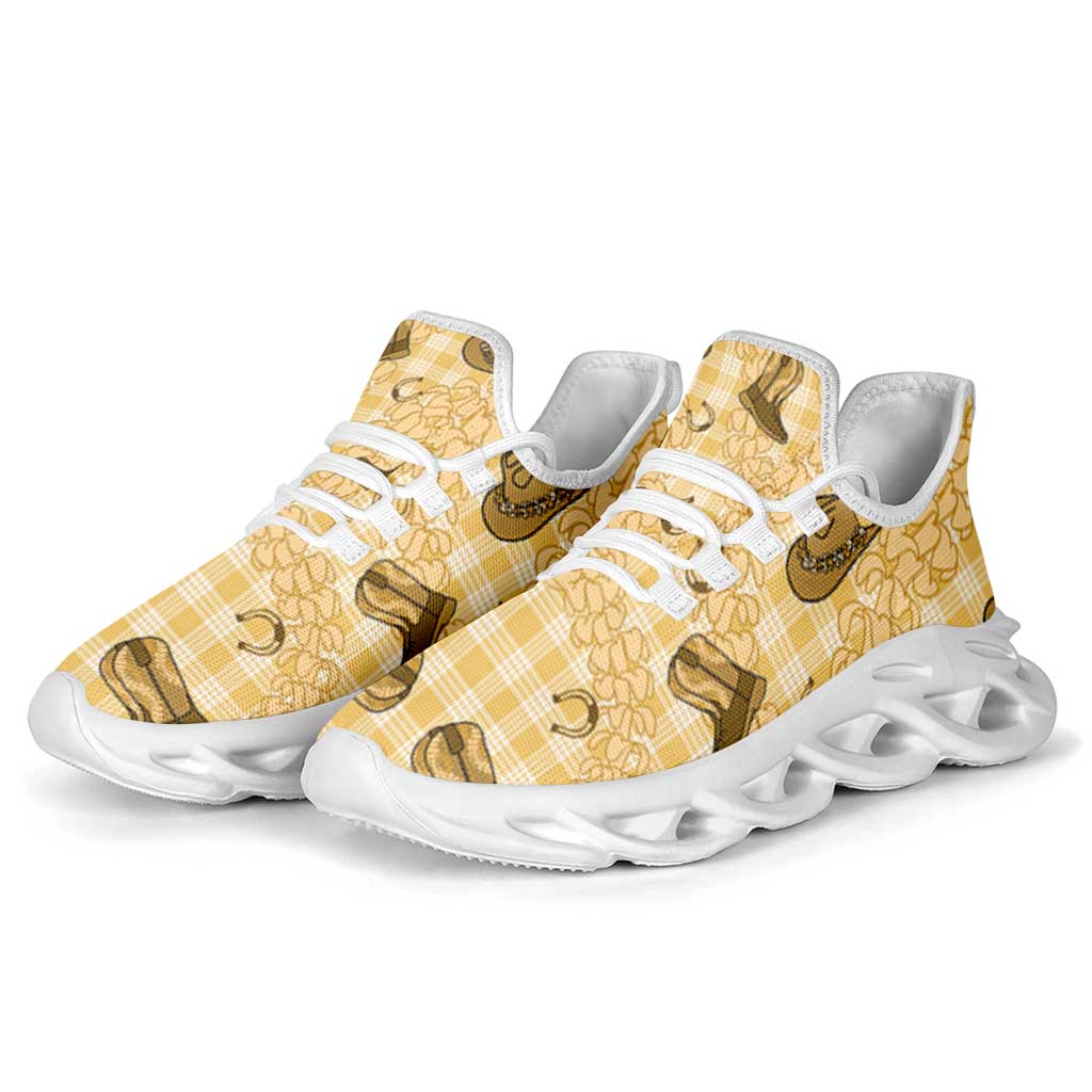 Yellow Palaka Hawaii Cowboy Clunky Sneakers Puakenikeni Lei Paniolo Papale Seamless Vibes - Polynesian Pride