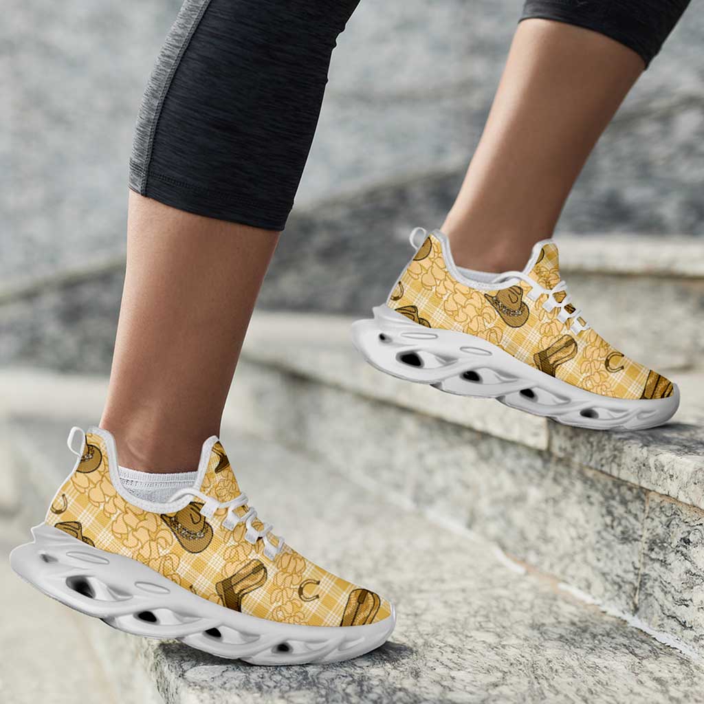 Yellow Palaka Hawaii Cowboy Clunky Sneakers Puakenikeni Lei Paniolo Papale Seamless Vibes - Polynesian Pride