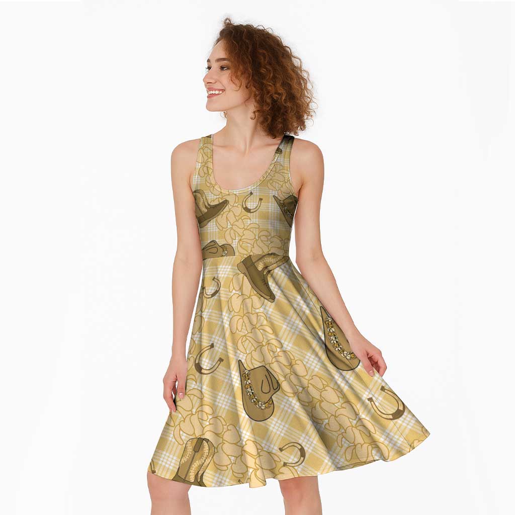 Yellow Palaka Hawaii Cowboy Midi Dress Puakenikeni Lei Paniolo Papale Seamless Vibes - Polynesian Pride