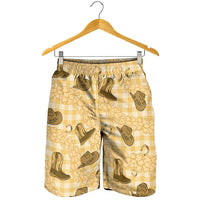 Yellow Palaka Hawaii Cowboy Shorts for Men Puakenikeni Lei Paniolo Papale Seamless Vibes - Polynesian Pride