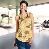 Yellow Palaka Hawaii Cowboy Women Racerback Tank Puakenikeni Lei Paniolo Papale Seamless Vibes - Polynesian Pride