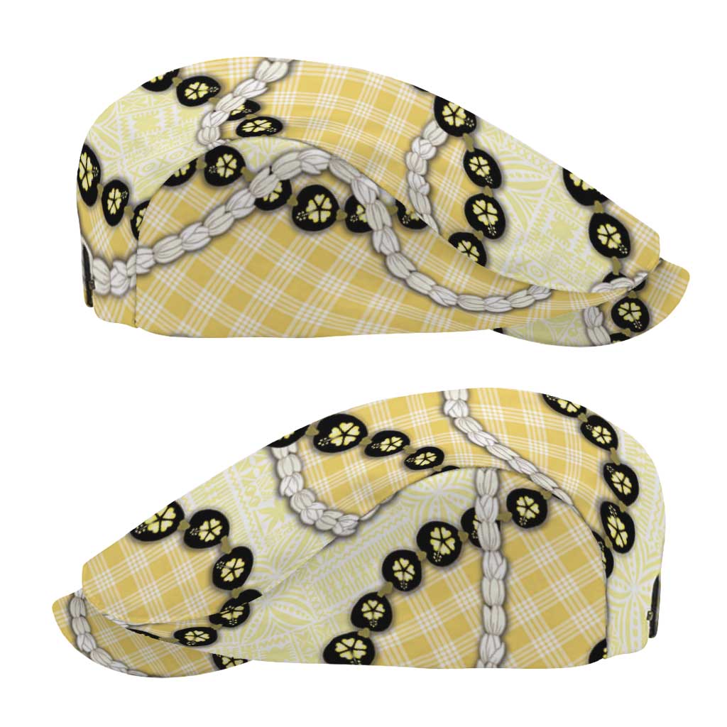 Yellow Palaka Hawaii Jeff Hat Kukui Nut Pikake Lei Hawaiian Tapa Pattern - Polynesian Pride