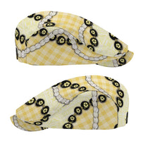 Yellow Palaka Hawaii Jeff Hat Kukui Nut Pikake Lei Hawaiian Tapa Pattern - Polynesian Pride