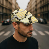 Yellow Palaka Hawaii Jeff Hat Kukui Nut Pikake Lei Hawaiian Tapa Pattern - Polynesian Pride