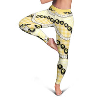 Yellow Palaka Hawaii Leggings Kukui Nut Pikake Lei Hawaiian Tapa Pattern - Polynesian Pride