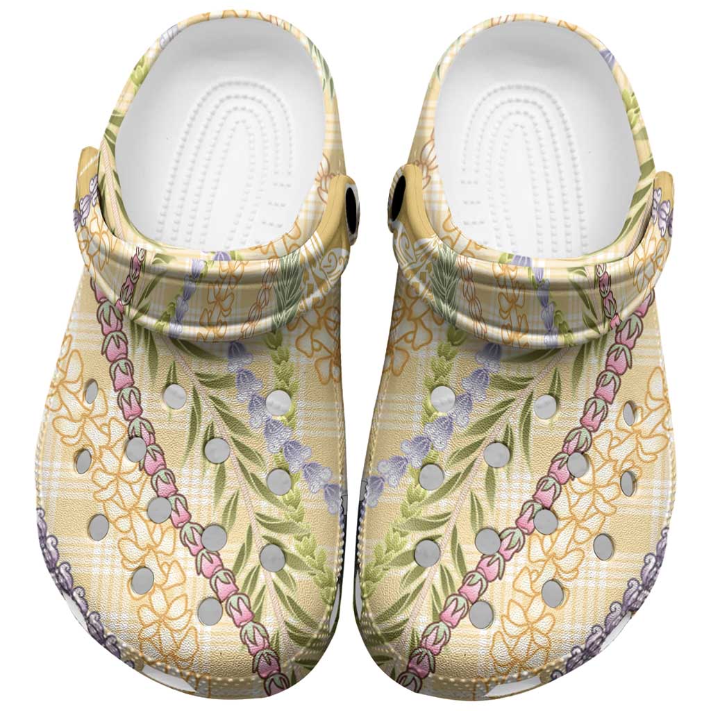 Yellow Palaka Hawaii Leis Clogs Shoes Hawaiian-plaid Elegant Tropical Vibes LT14 Yellow - Polynesian Pride