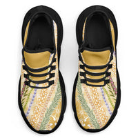 Yellow Palaka Hawaii Leis Clunky Sneakers Hawaiian-plaid Elegant Tropical Vibes