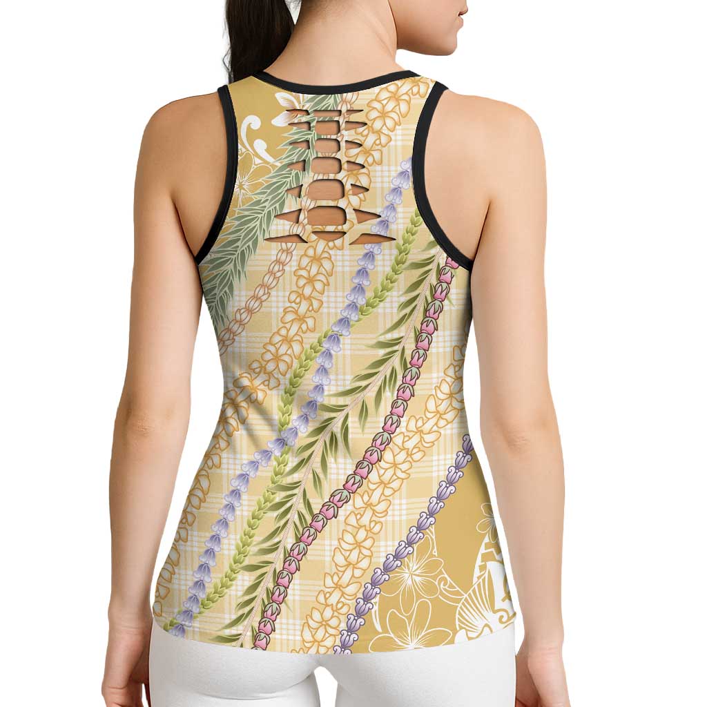 Yellow Palaka Hawaii Leis Hollow Tank Top Hawaiian-plaid Elegant Tropical Vibes - Polynesian Pride