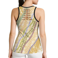 Yellow Palaka Hawaii Leis Hollow Tank Top Hawaiian-plaid Elegant Tropical Vibes - Polynesian Pride