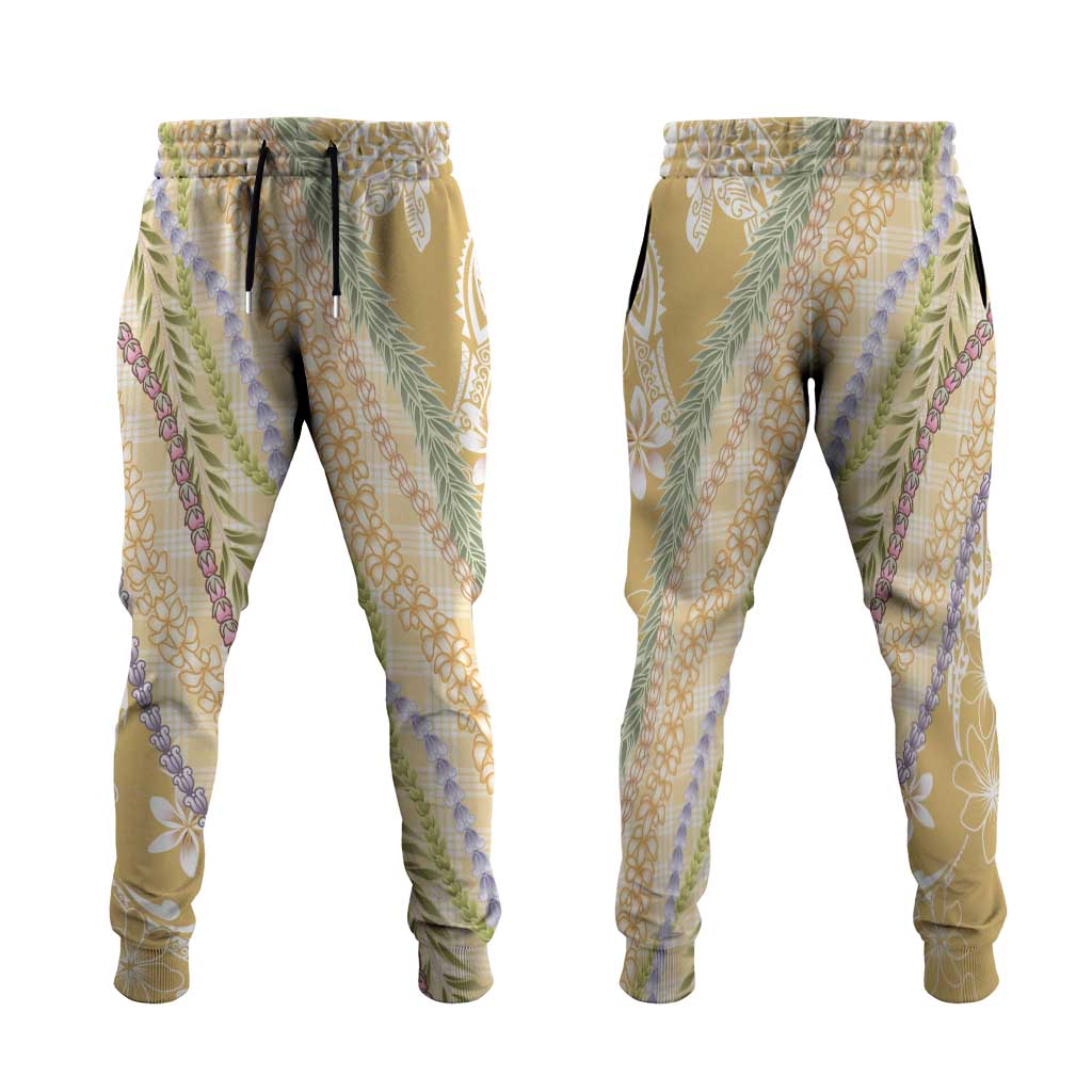 Yellow Palaka Hawaii Leis Jogger Pants Hawaiian-plaid Elegant Tropical Vibes LT14 Yellow - Polynesian Pride