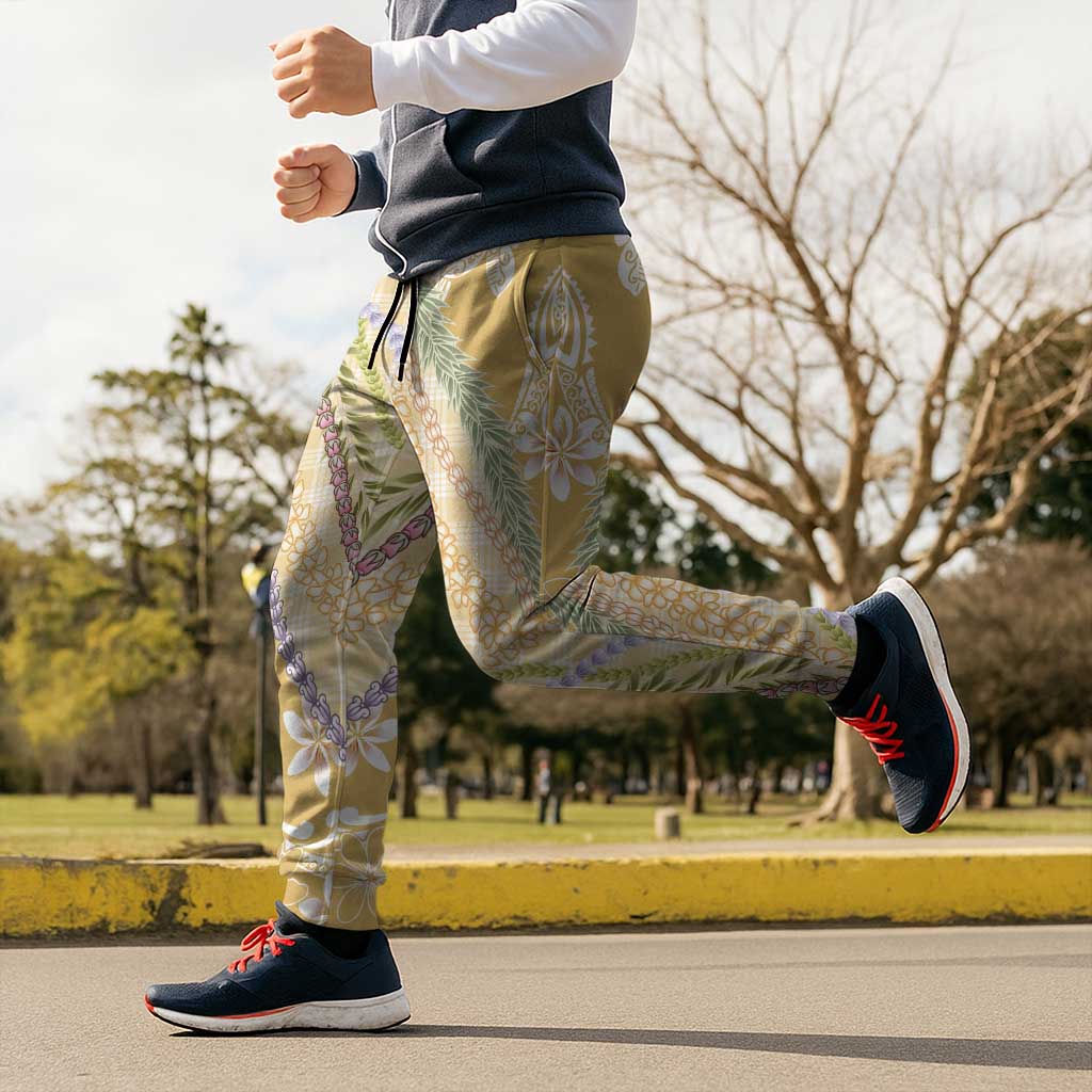 Yellow Palaka Hawaii Leis Jogger Pants Hawaiian-plaid Elegant Tropical Vibes LT14 - Polynesian Pride
