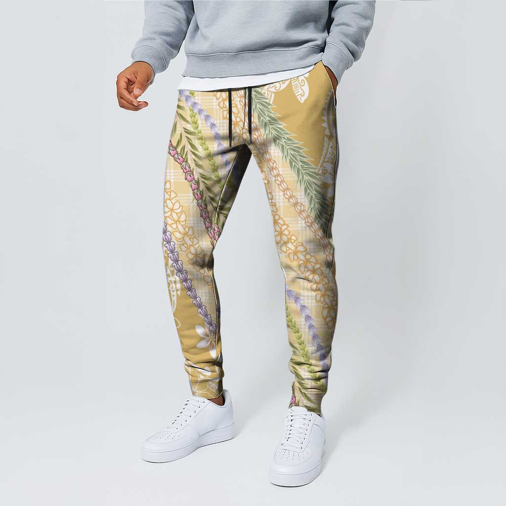 Yellow Palaka Hawaii Leis Jogger Pants Hawaiian-plaid Elegant Tropical Vibes LT14 - Polynesian Pride