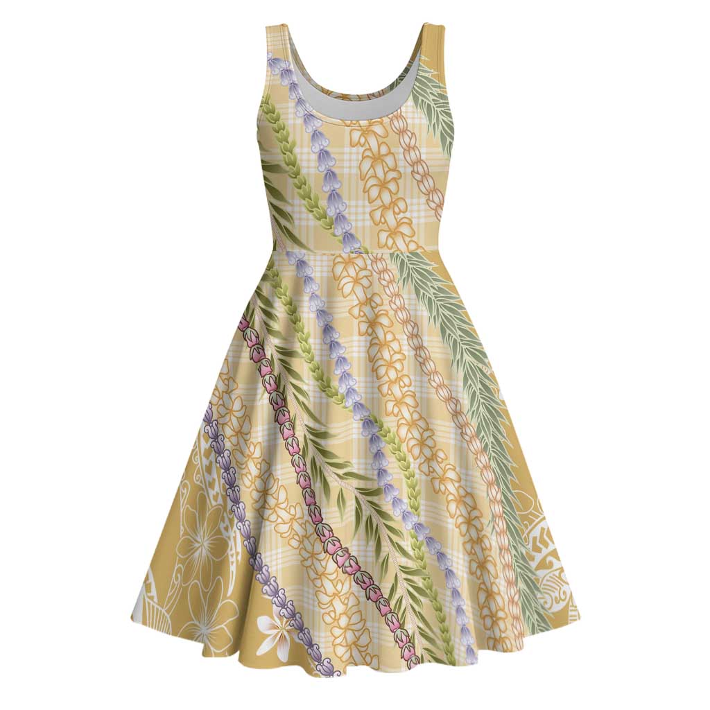 Yellow Palaka Hawaii Leis Midi Dress Hawaiian-plaid Elegant Tropical Vibes - Polynesian Pride
