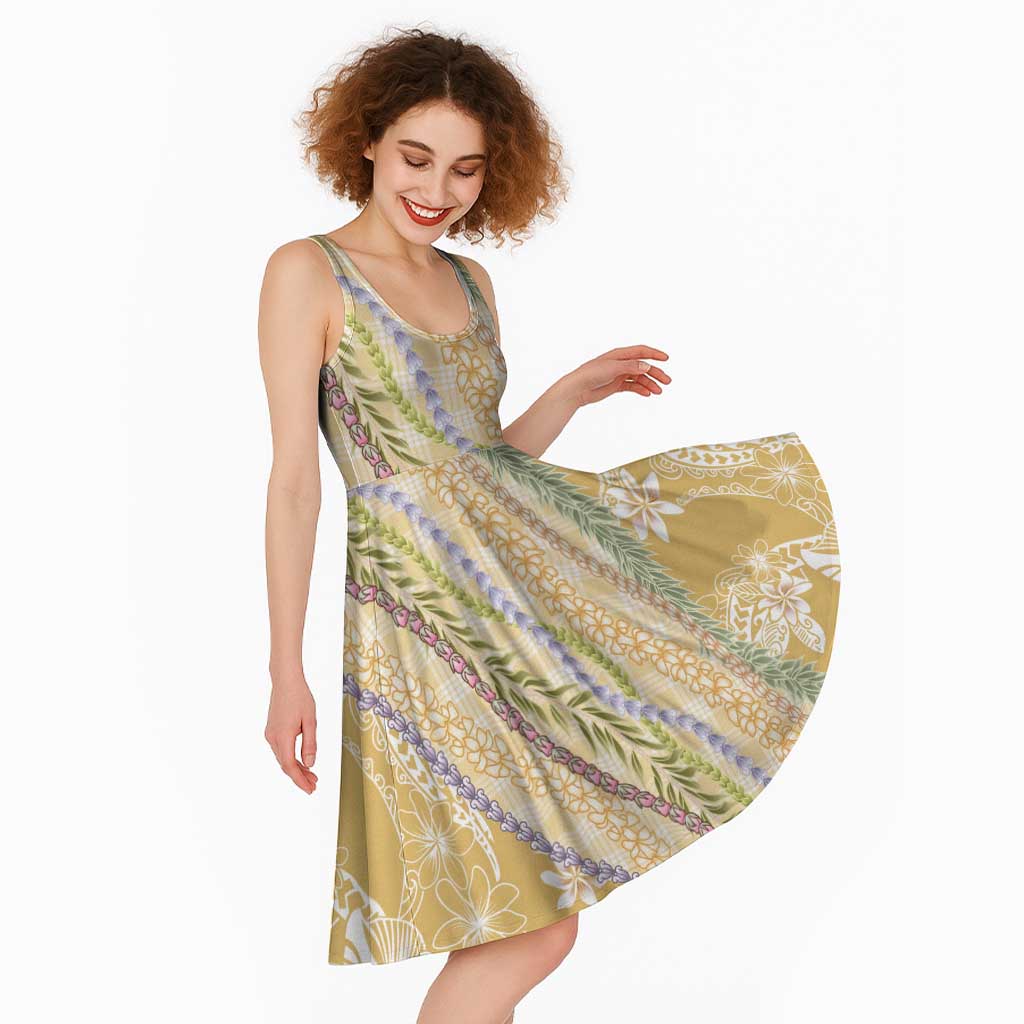 Yellow Palaka Hawaii Leis Midi Dress Hawaiian-plaid Elegant Tropical Vibes - Polynesian Pride
