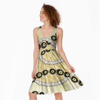 Yellow Palaka Hawaii Midi Dress Kukui Nut Pikake Lei Hawaiian Tapa Pattern - Polynesian Pride
