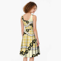 Yellow Palaka Hawaii Midi Dress Kukui Nut Pikake Lei Hawaiian Tapa Pattern - Polynesian Pride