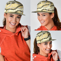 Yellow Palaka Hawaii Snapback Cap Kukui Nut Pikake Lei Hawaiian Tapa Pattern - Polynesian Pride