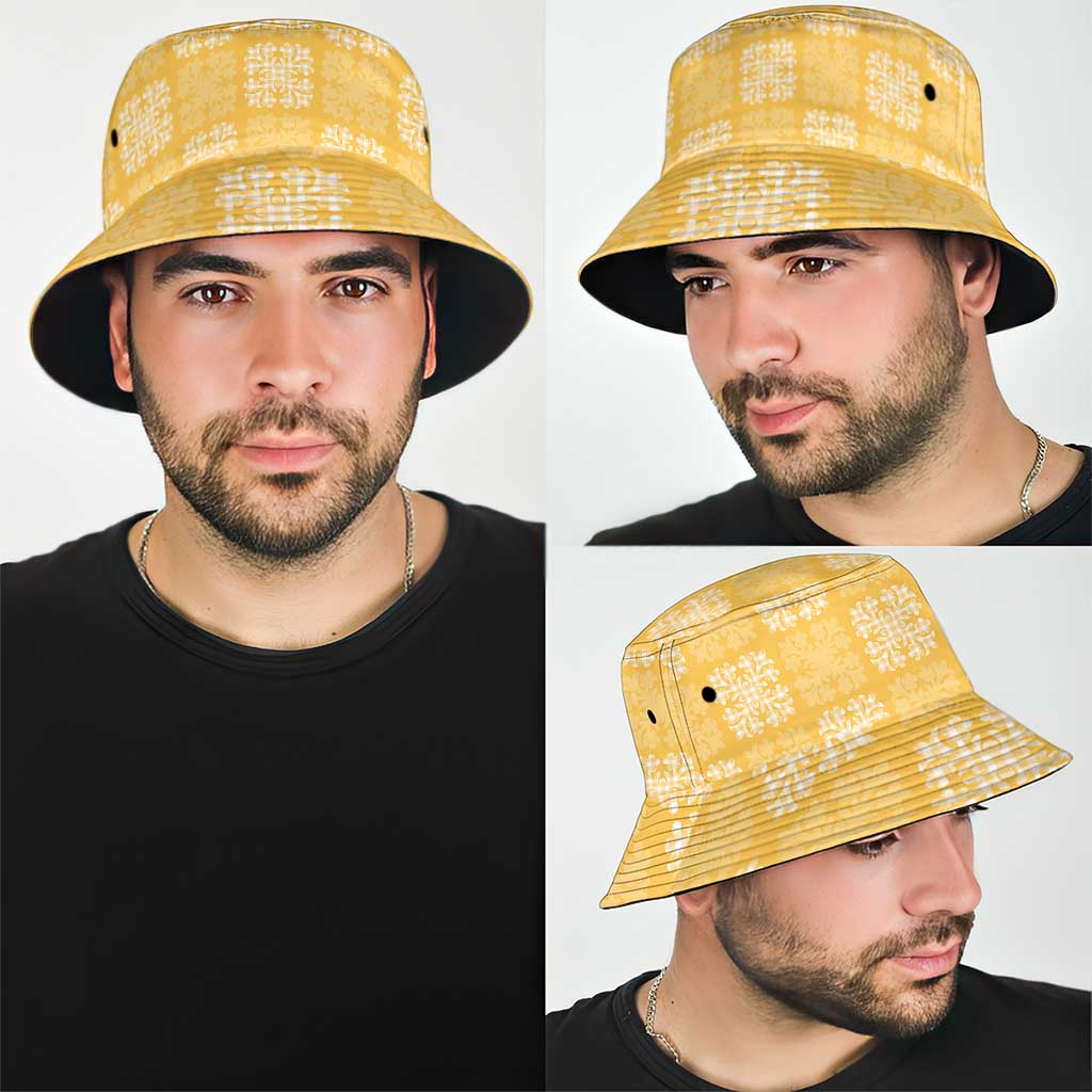 Yellow Palaka Quilt Hawaii Bucket Hat Traditional Hawaii-plaid Pattern - Polynesian Pride