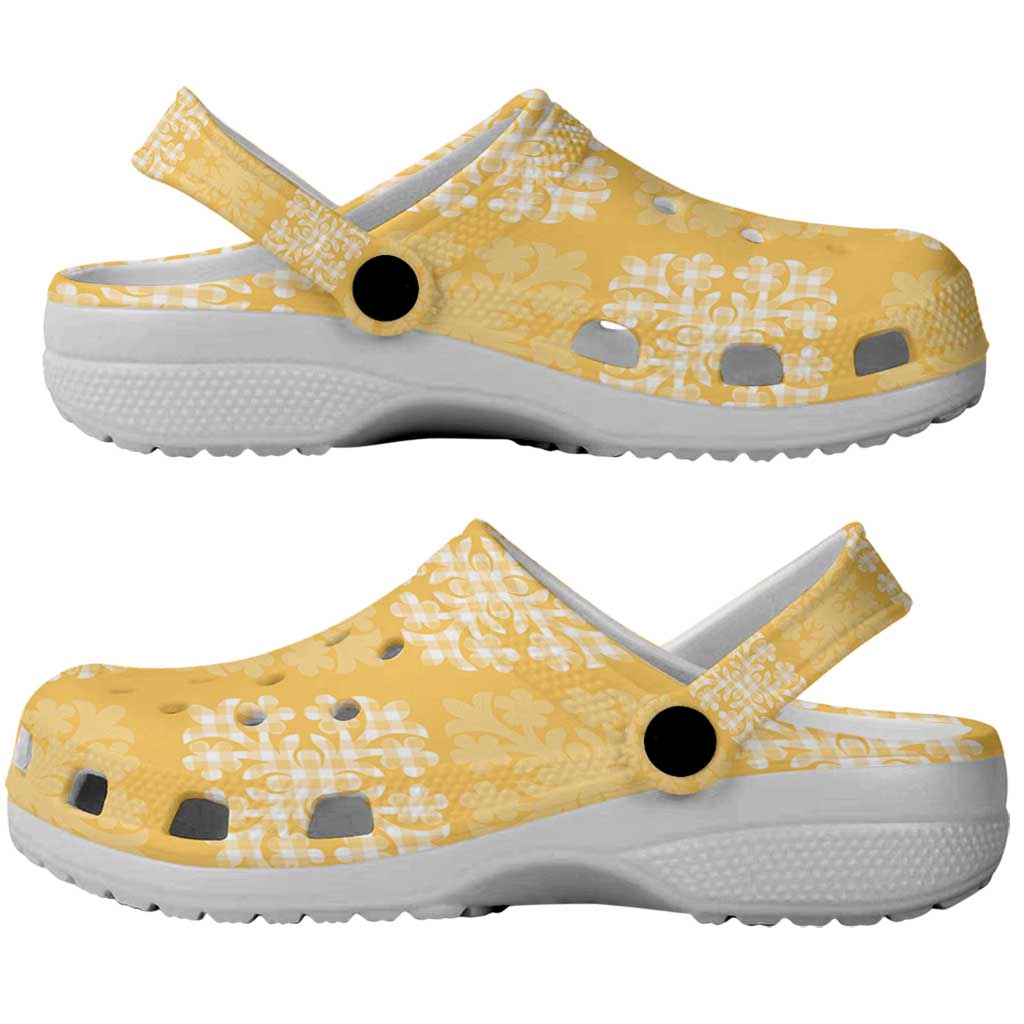 Yellow Palaka Quilt Hawaii Clogs Shoes Traditional Hawaii-plaid Pattern - Polynesian Pride