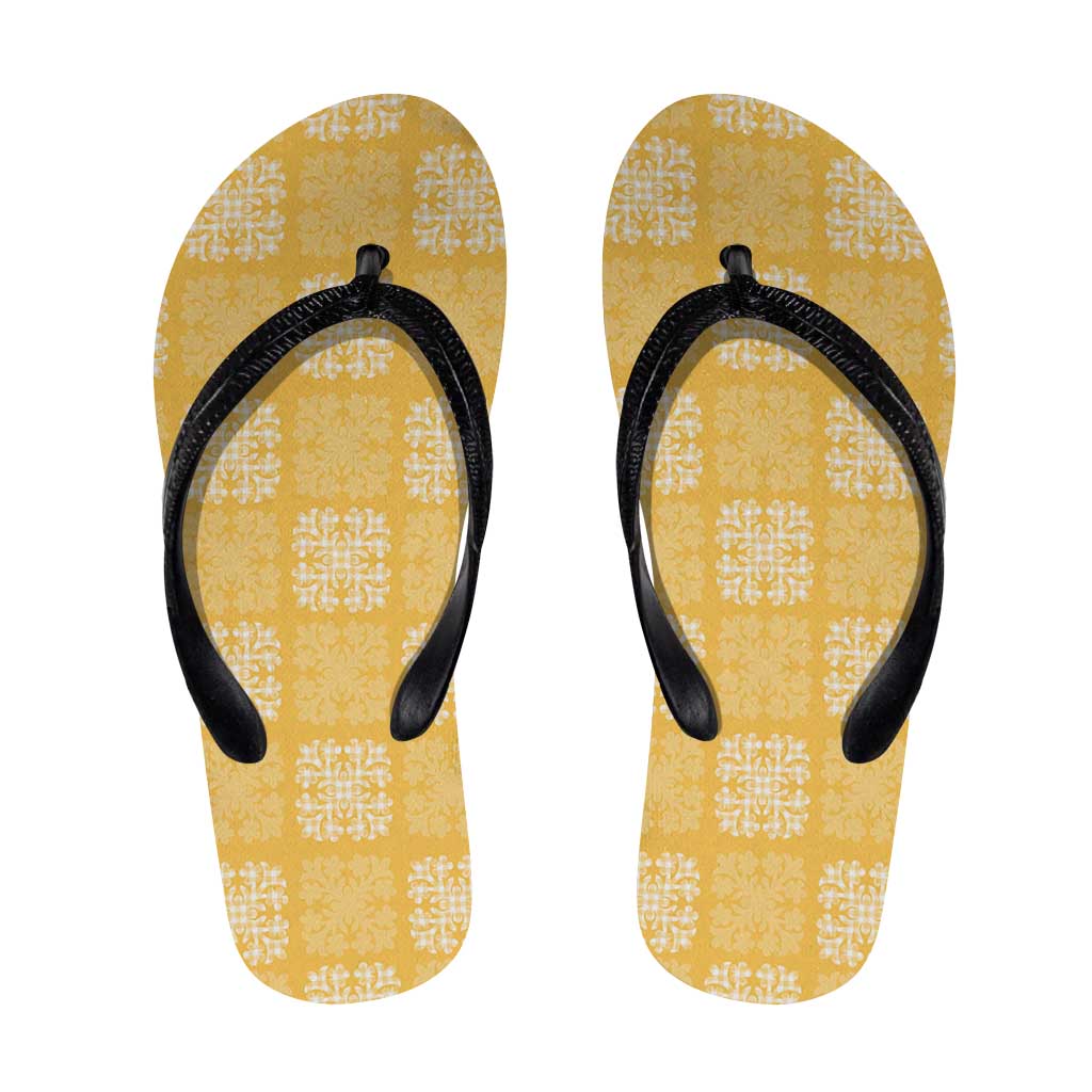 Yellow Palaka Quilt Hawaii Flip Flops Traditional Hawaii-plaid Pattern - Polynesian Pride