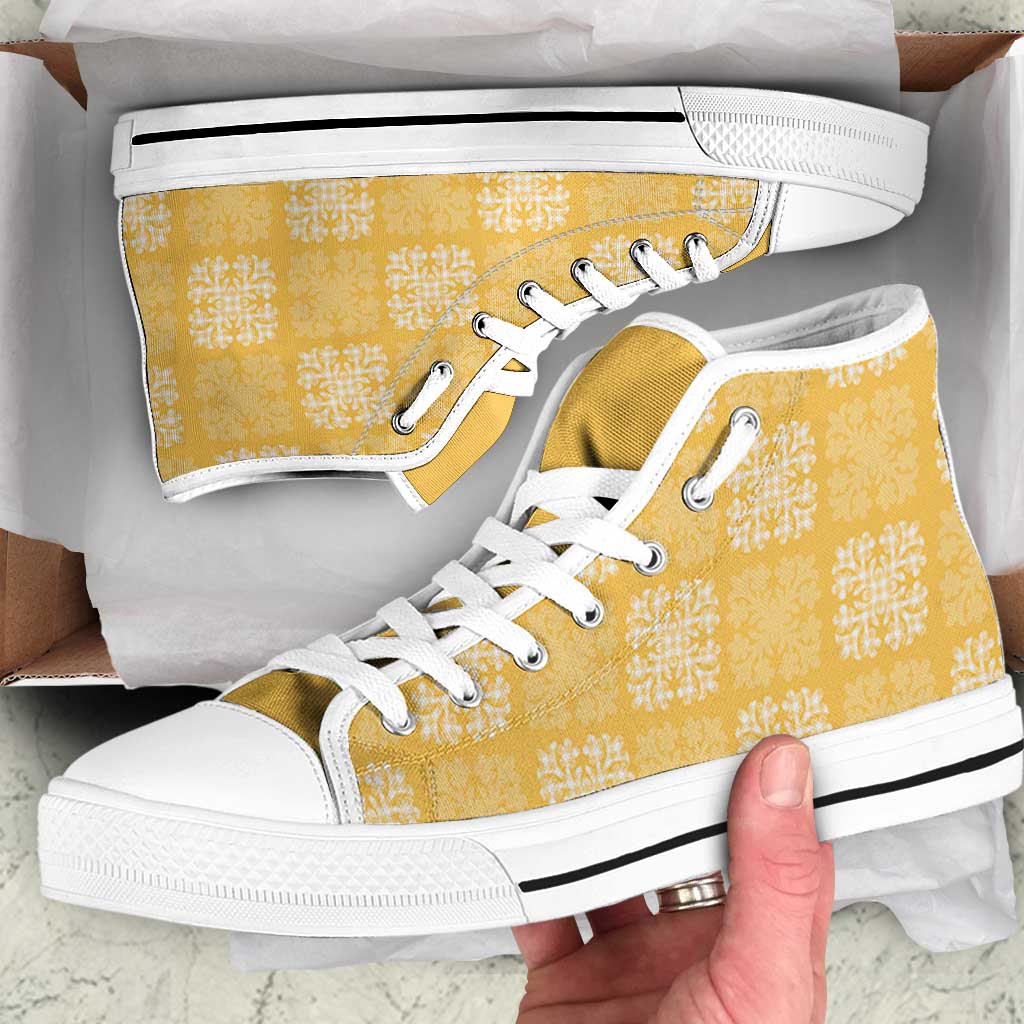 Yellow Palaka Quilt Hawaii High Top Shoes Traditional Hawaii-plaid Pattern - Polynesian Pride