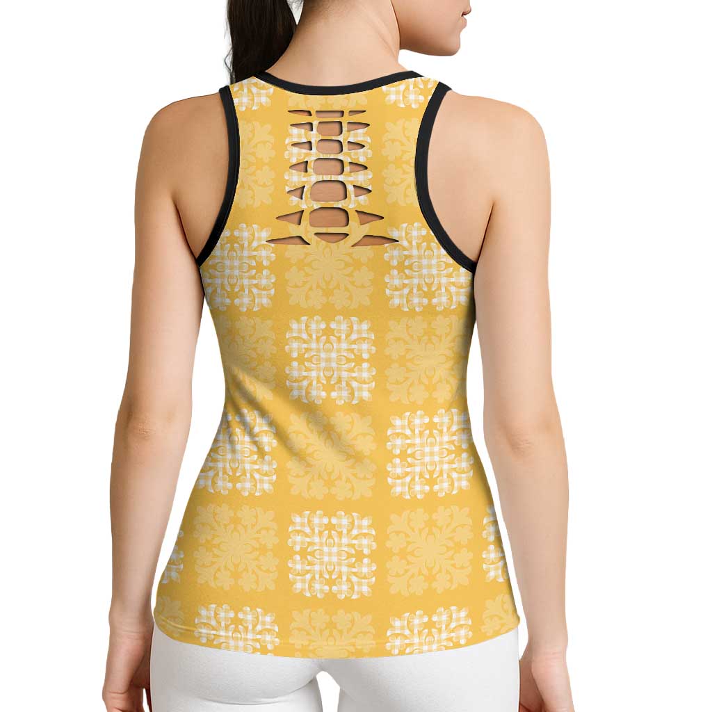 Yellow Palaka Quilt Hawaii Hollow Tank Top Traditional Hawaii-plaid Pattern - Polynesian Pride