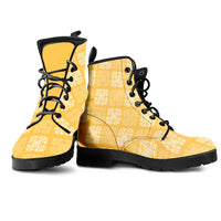 Yellow Palaka Quilt Hawaii Leather Boots Traditional Hawaii-plaid Pattern - Polynesian Pride