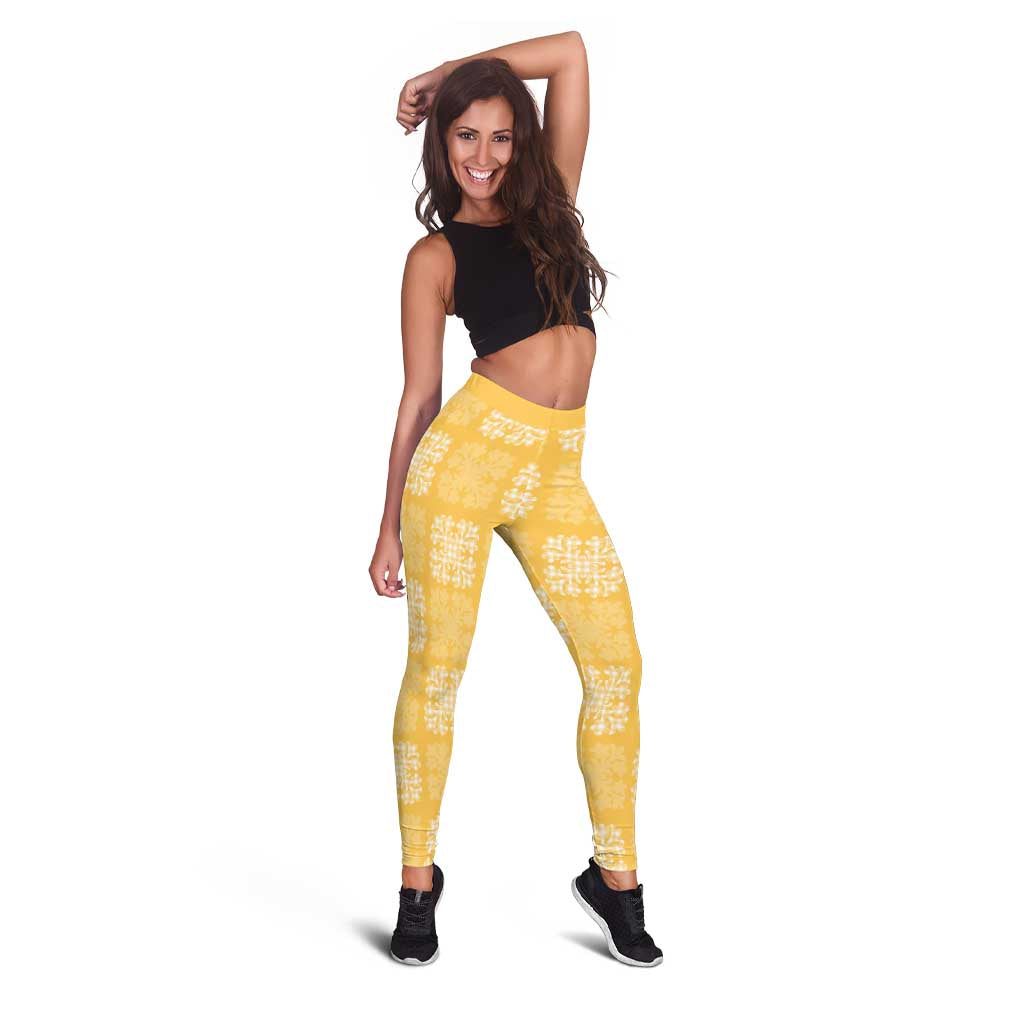 Yellow Palaka Quilt Hawaii Leggings Traditional Hawaii-plaid Pattern - Polynesian Pride