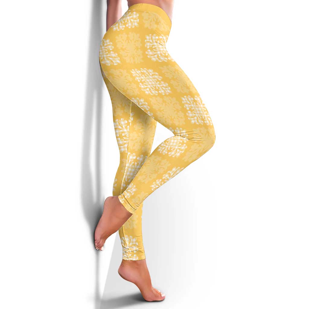 Yellow Palaka Quilt Hawaii Leggings Traditional Hawaii-plaid Pattern - Polynesian Pride
