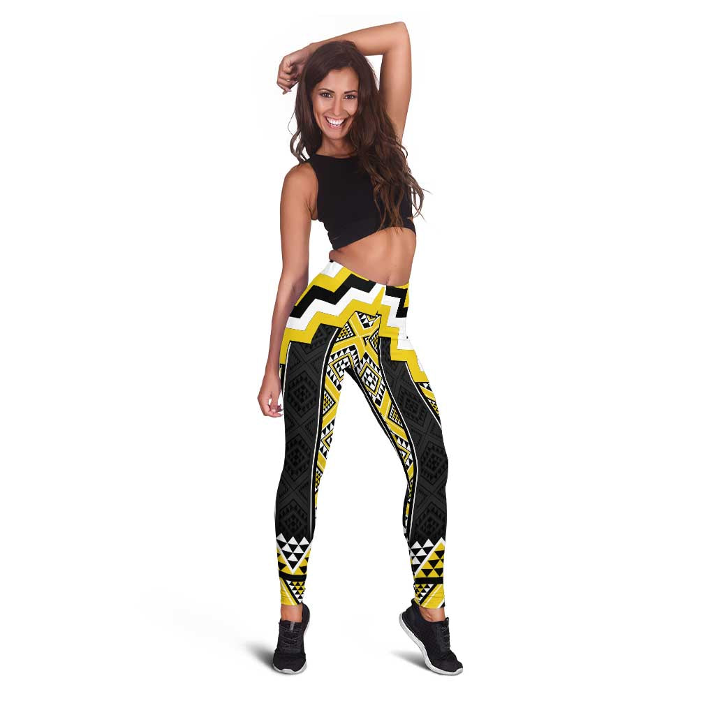 Yellow Taniko Aotearoa Leggings Niho Taniwha Mix Poutama LT14