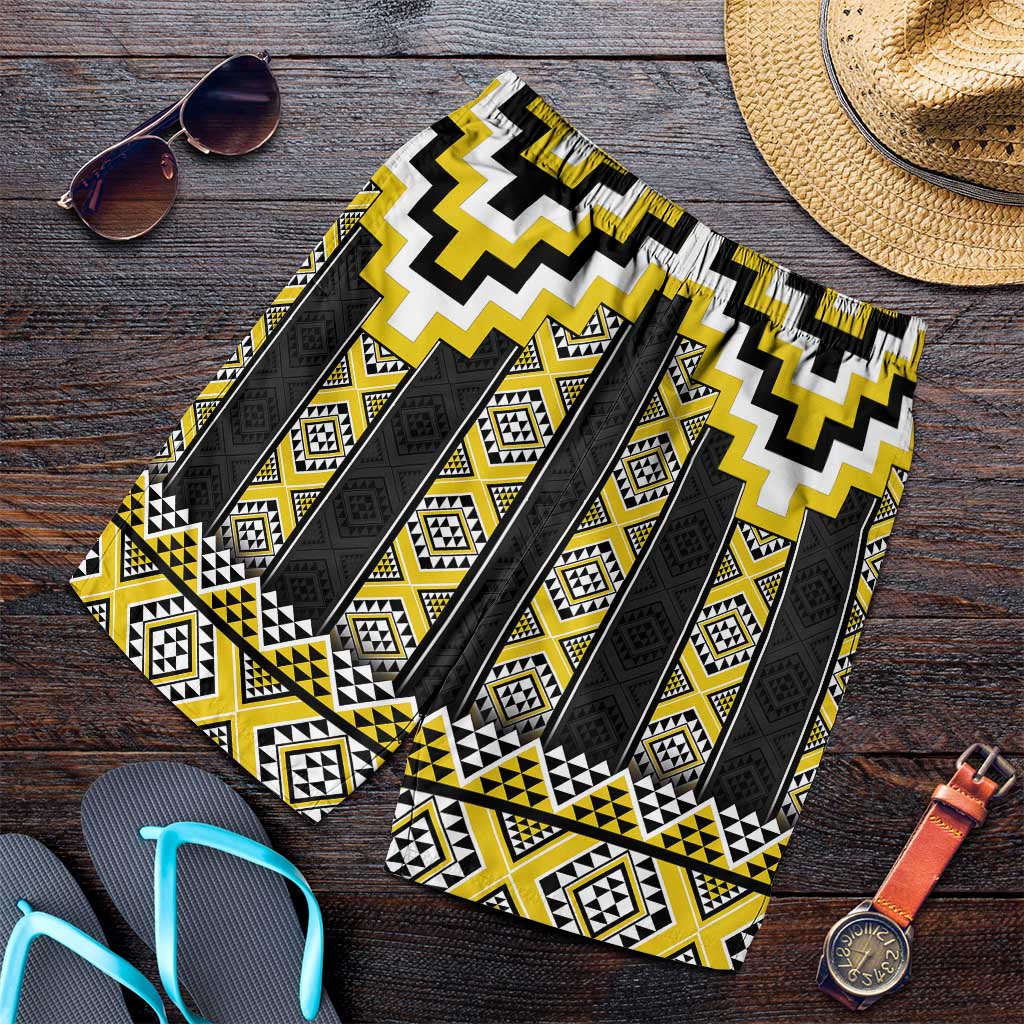 Yellow Taniko Aotearoa Shorts for Men Niho Taniwha Mix Poutama LT14