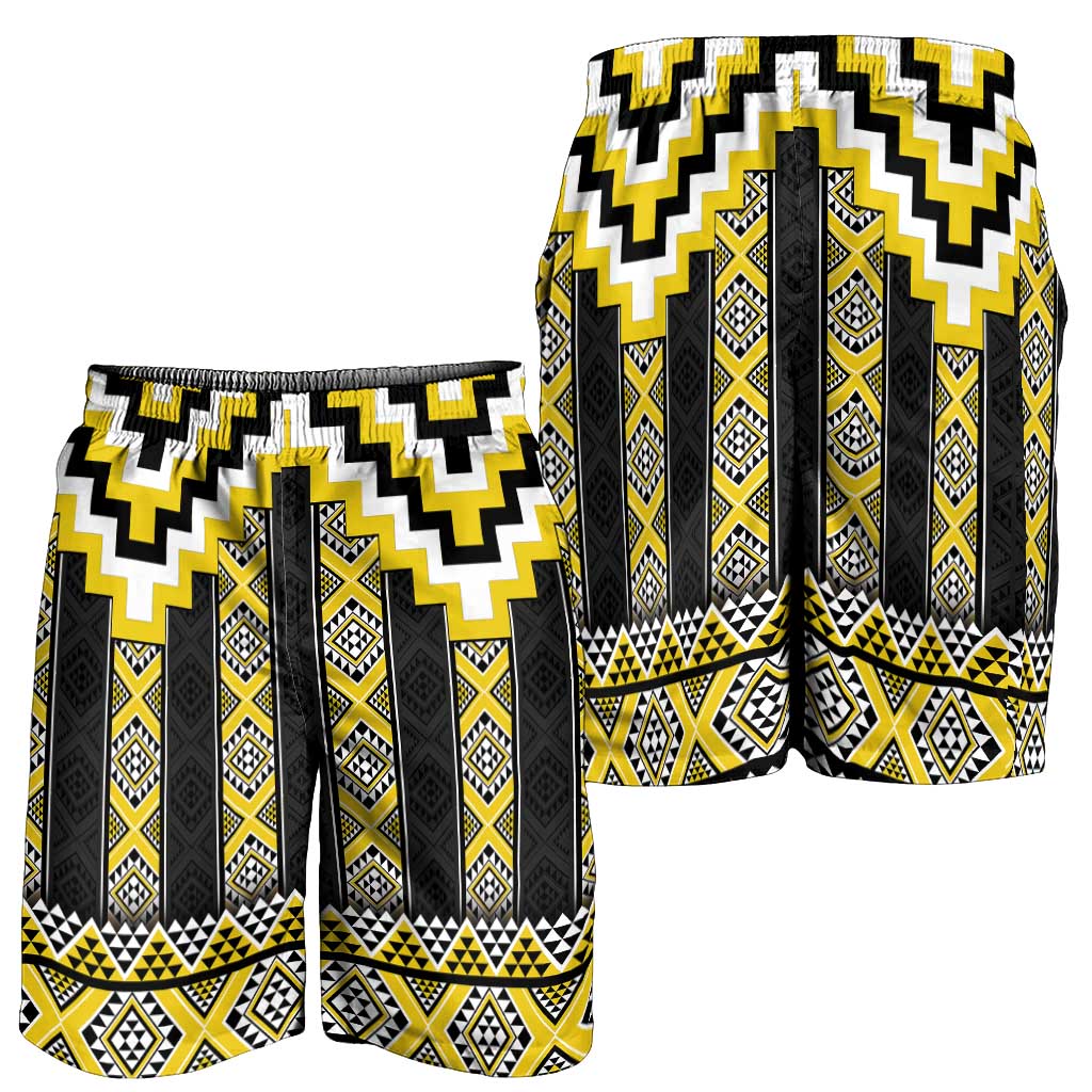 Yellow Taniko Aotearoa Shorts for Men Niho Taniwha Mix Poutama LT14