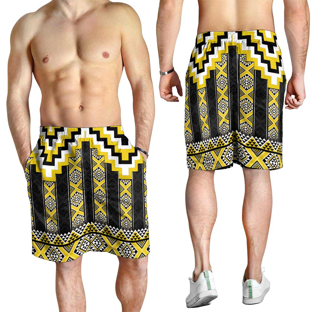 Yellow Taniko Aotearoa Shorts for Men Niho Taniwha Mix Poutama LT14