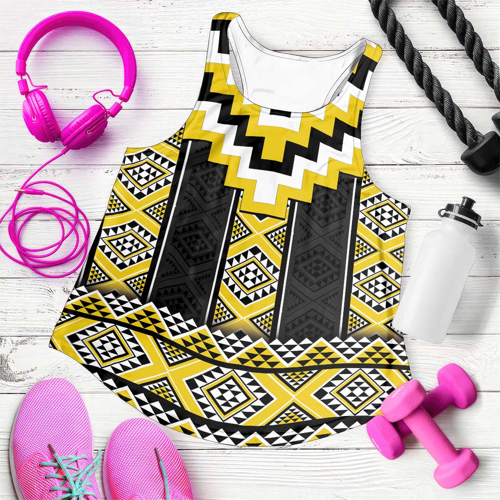 Yellow Taniko Aotearoa Women Racerback Tank Niho Taniwha Mix Poutama LT14