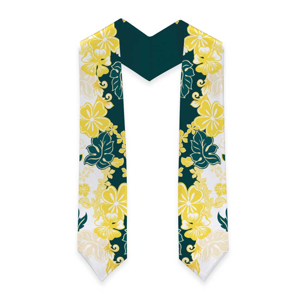 Yelow Teal Hibiscus Plumeria Floral Graduation Stole