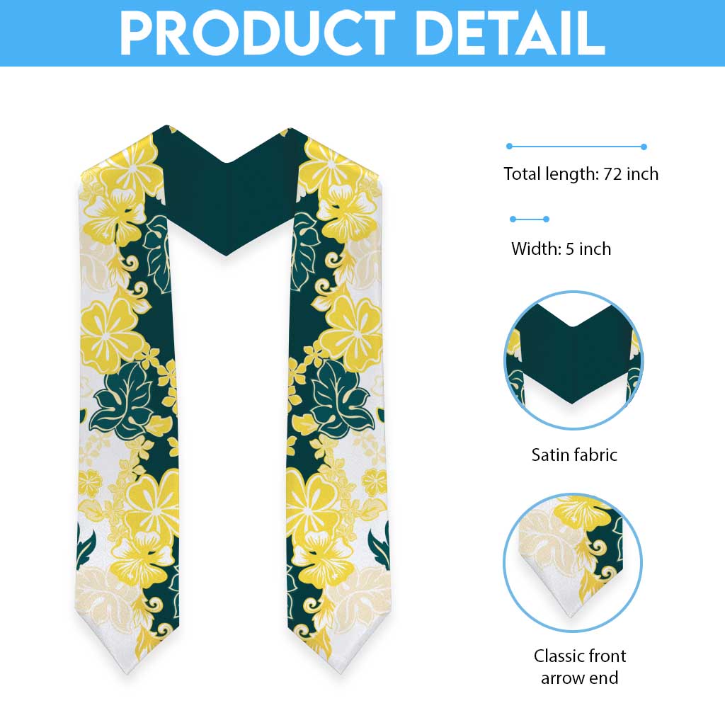 Yelow Teal Hibiscus Plumeria Floral Graduation Stole