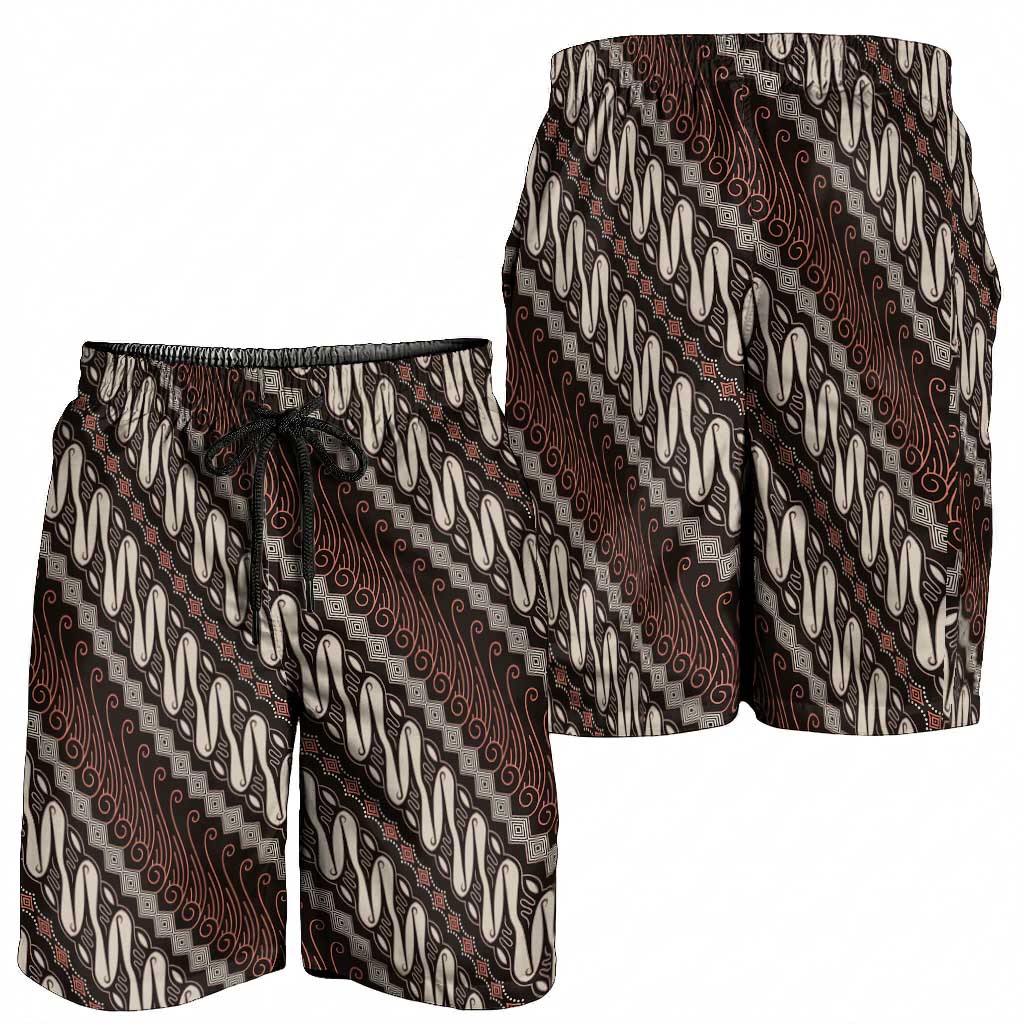 Yogyakarta Parang Batik Motifs Shorts for Men Indonesian Traditional Pattern