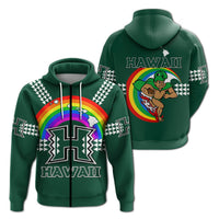 Hawaii Rainbow Warriors Zip Hoodie LT4 Unisex Green - Polynesian Pride