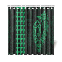 Hawaii Kakau Makau Fish Hook Polynesian Shower Curtain - Green - Polynesian Pride