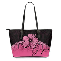 (Custom Personalised) Polynesian Leather Tote Bag Hibiscus Personal Signature Pink - Polynesian Pride