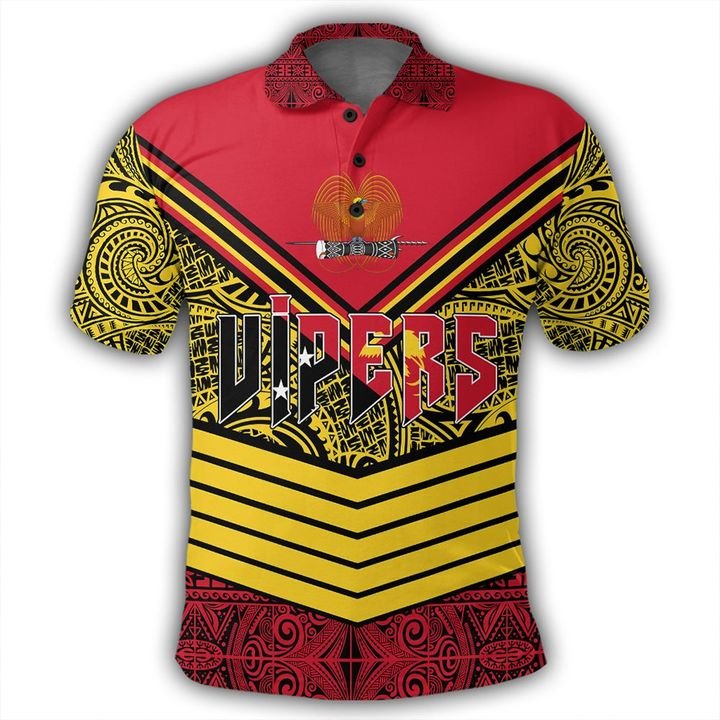 Port Moresby Vipers Polo Shirt Tapa Lauhala Rugby Scrum Style - Polynesian Pride
