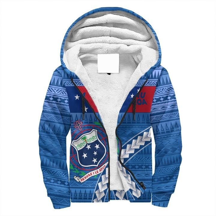 Manu Samoa Rugby Sherpa Hoodie Unisex Blue - Polynesian Pride