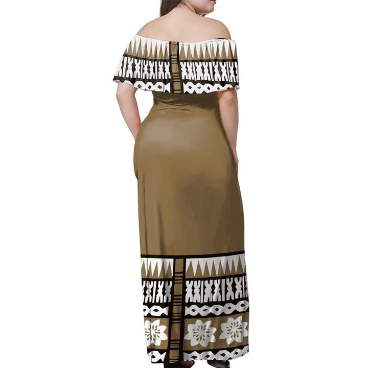 Fiji Bula Dress - Ethnic Tree Off Shoulder Long Dress - Polynesian Pride